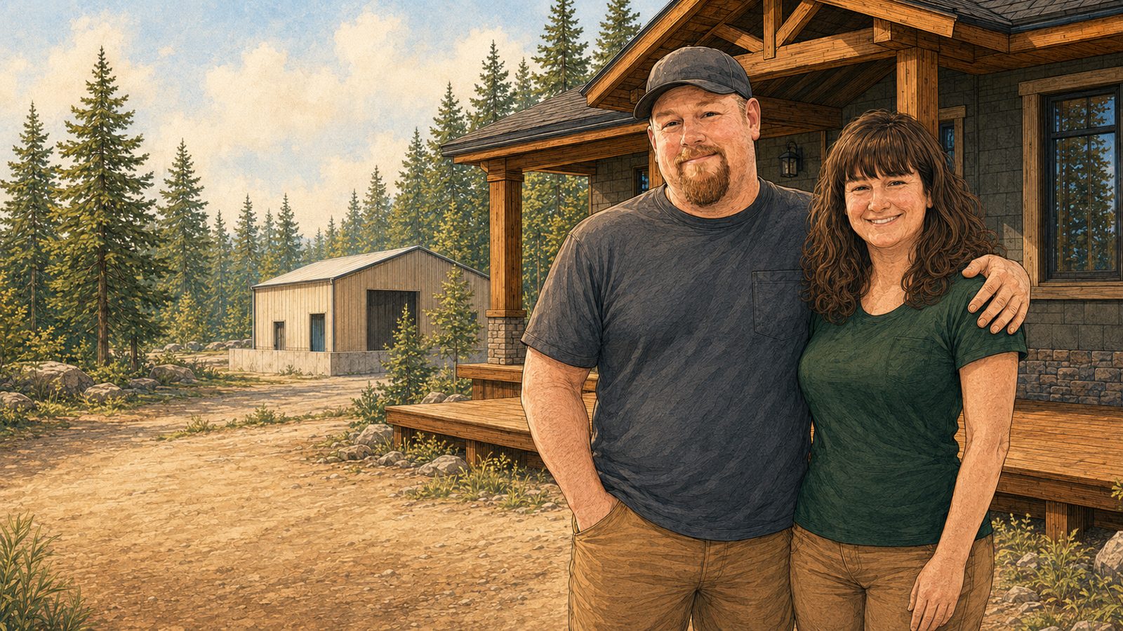 Rick and Monique Wachtel standing in front of a custom North Idaho home they built